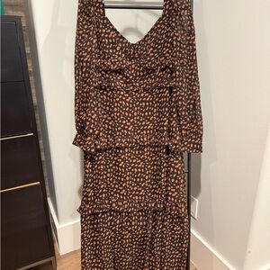 Luxe Black and Brown Patterned Long Sleeve Dress